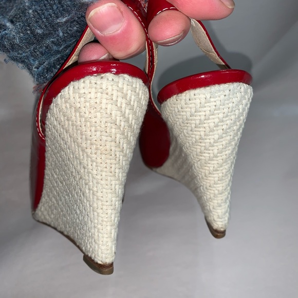 CHRISTIAN LOUBOUTIN size 38.5 red patent WEDGES - Picture 10 of 15